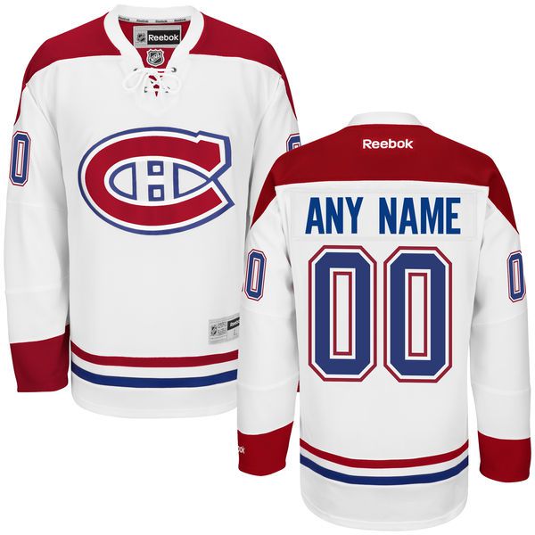 Men Montreal Canadiens Reebok White Premier Away Custom NHL Jersey->->Custom Jersey